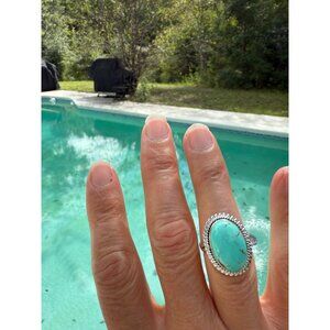 Artisan lg Kingman Turquoise Sterling Silver Statement Ring Southwest sz 7 gift